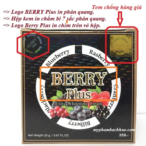 Phân biệt kem trị mụn nám tàn nhang trắng Berry Plus chính hãng qua tem phản quang